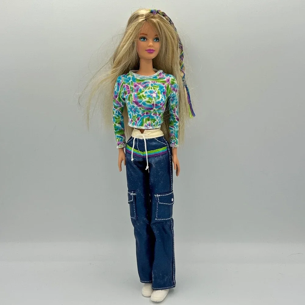 Vintage 1993 Mattel Tie Dye Barbie Doll Blonde Braid Blue Cargo Pants 11.5 Inch
